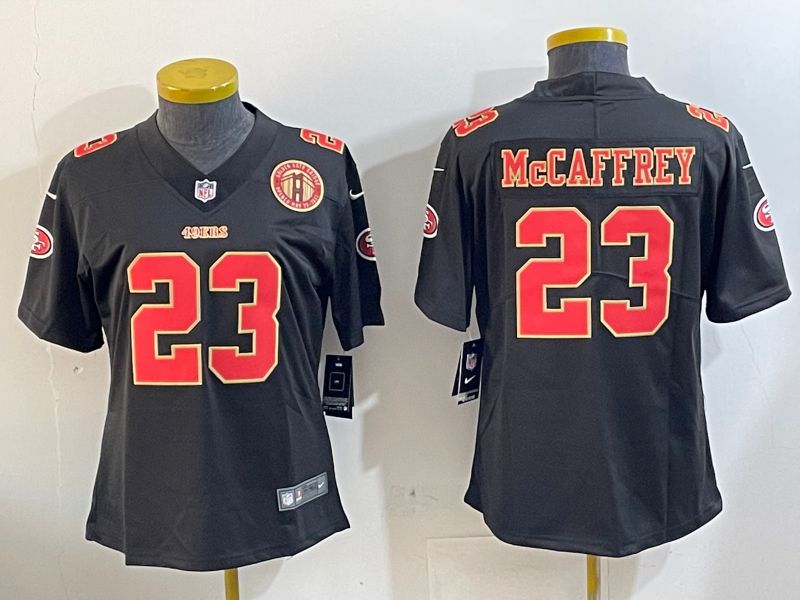 Women San Francisco 49ers #23 Mccaffrey Black Gold 2024 Nike Vapor Limited NFL Jersey style 12023